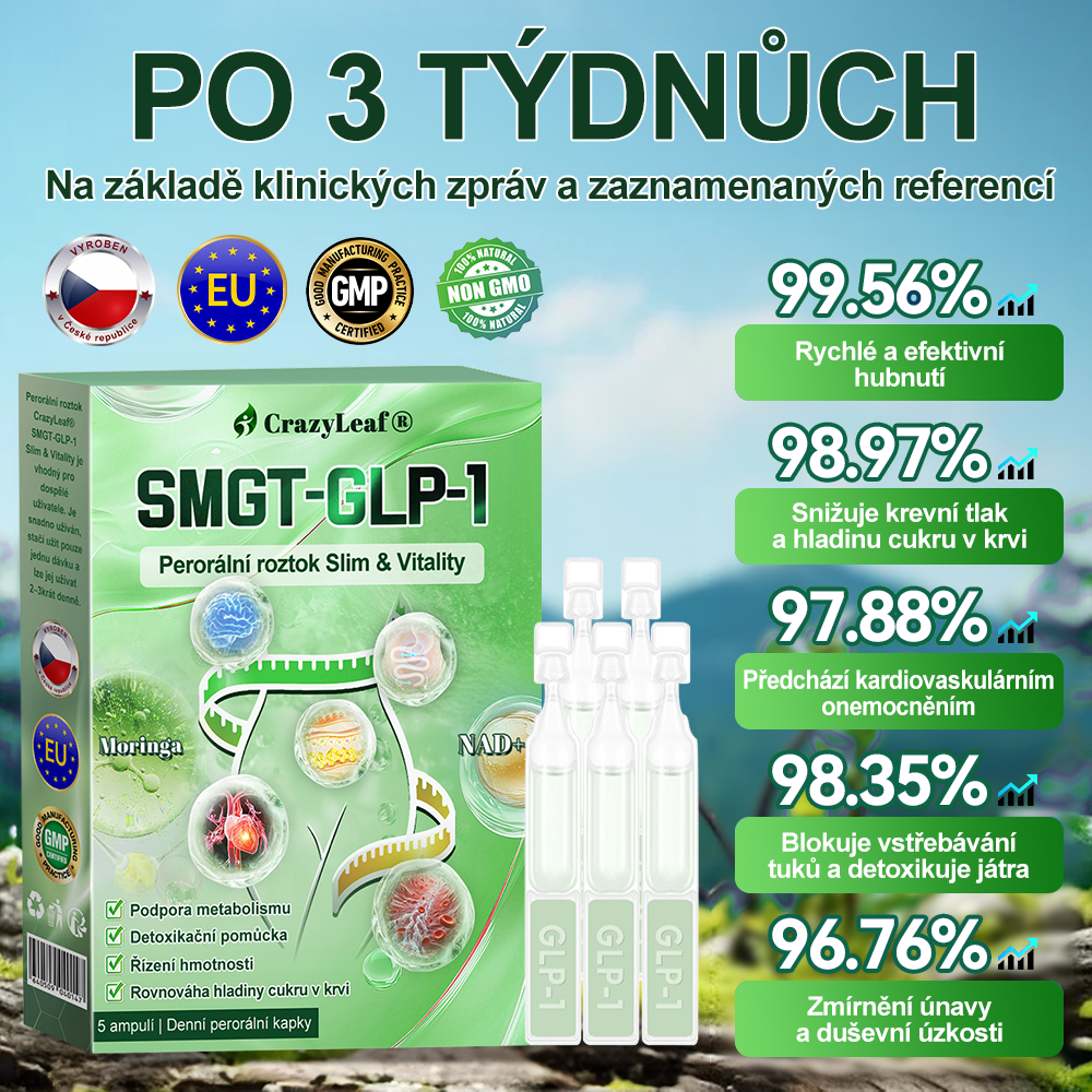 👩‍⚕️Klinicky ověřeno | CrazyLeaf® SMGT-GLP-1 Slim & Vitality – orální roztok proti přebytečné váze, tlaku, cukru, tukové játre, bolestem kloubů, únavě, nízké energii a ochablé pokožce. Lepší zdraví, více energie!